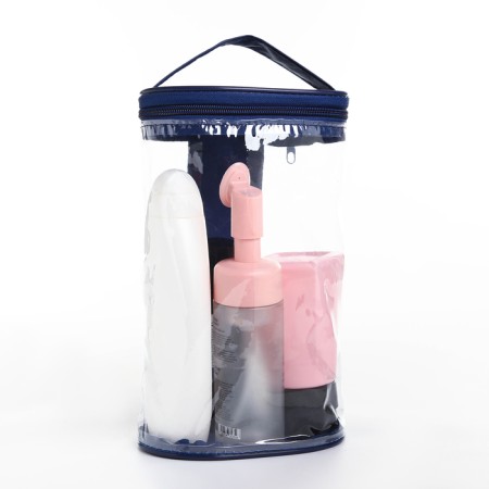 Cosmetic bag with a handle, blue color-4