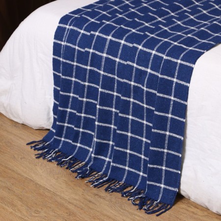 Palermo plaid 140x200cm, white/blue, wool 20%, pan 40%, polyester 40%