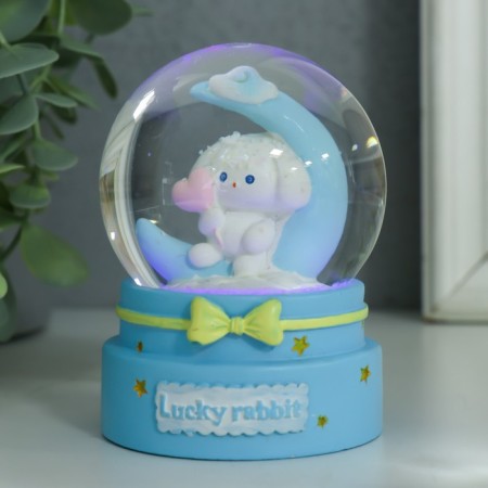 Souvenir Polystone Water Ball Light "Bunny on the crescent" mix 6x6x8.5 cm-2