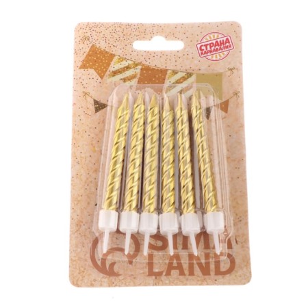 Candles in cake with stands, gold, medium, set 6 pcs, 8 cm-7