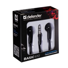Headphones Defender Basic 610, vacuum, 105 dB, 32 Ohm, 3.5 mm, 1.1 m, black