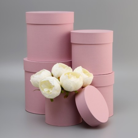 Set of round boxes 5 in 1 "dusty rose" 20 x 20 - 13 x 13 cm,