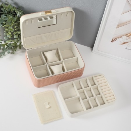 Casket to the leatherette for jewelry "Bow" white-pink 17x23.5x10 cm-4