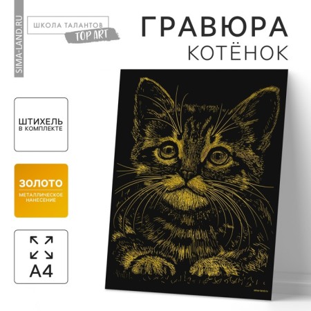 Engraving "kitten" with a metallic effect "gold" A4