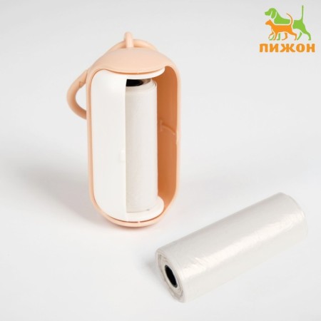Container-strupid with bags for cleaning (roll 15 bags 29x21 cm), white-pink