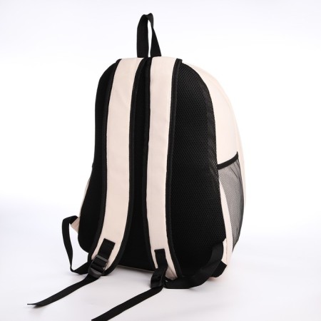Young backpack from textiles on lightning, 3 pockets, beige color-3