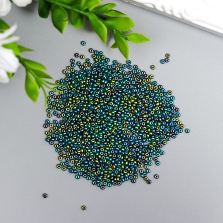 Glass beads 11/0 "metallic. Melange. Blue-green" 10 g