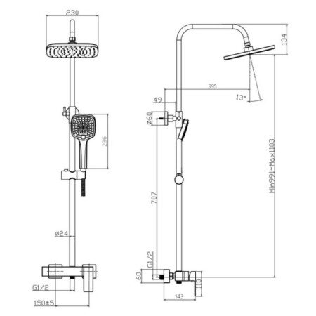 Shower system Rush Thira TR3635-40, tropical shower, shower, brass, chrome-1