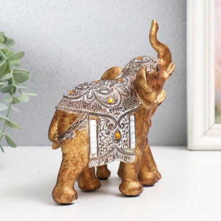 Polystone souvenir "Elephant with an elephant - Popon with patterns and amber" 16.5x10x17.5 cm-2