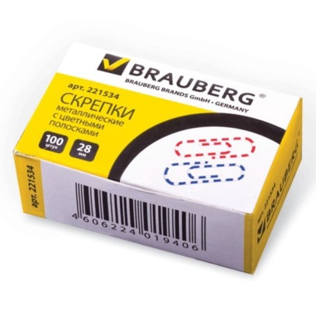 Office paper clips 28 mm, colored, 100 pieces, cardboard box-1