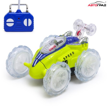 Radio-controlled “Trick” car, works on batteries, lighting effects, green color, green