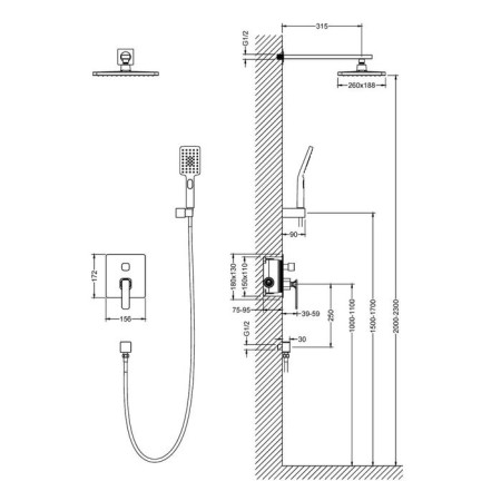 Timo Torne SX-4319/03SM shower system, built-in, tropical shower, hand watering can, chrome-1