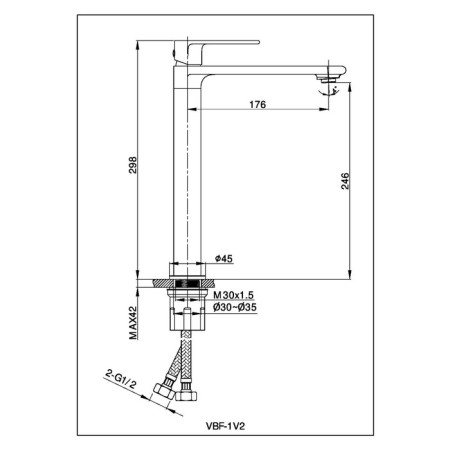 Vince Vogue VBF-1V2MB sink mixer, single-leaf, pour 176 mm, brass, black-2