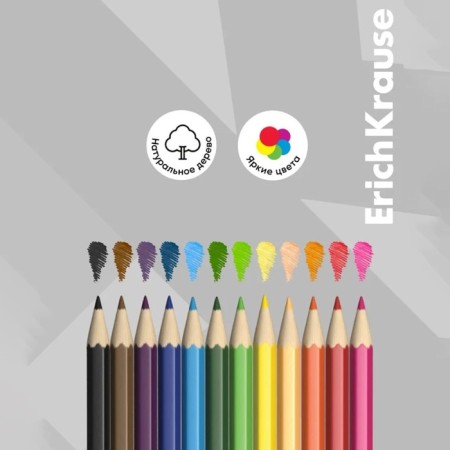 Pencils 12 colors Erichkrause Basic, wood, hexagonal, 2.6 mm barrels, cardboard packaging, euro suspension-2
