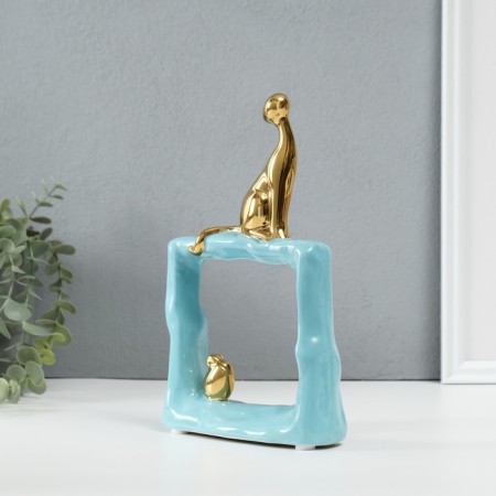 Souvenir Ceramics "Cats Mouse. Square" Blue with gold 5.2x13.5x23 cm-2