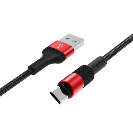 Cable Borofone BX21, MicroUSB - USB, 2.4 A, 1 m, fabric braid, red-1