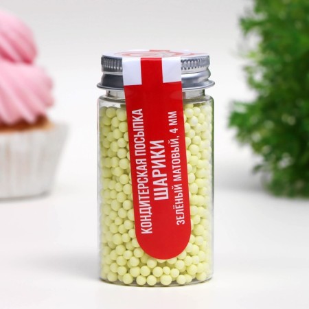 Sprinking confectionery "balls", 4 mm, green matte, 50 g-1