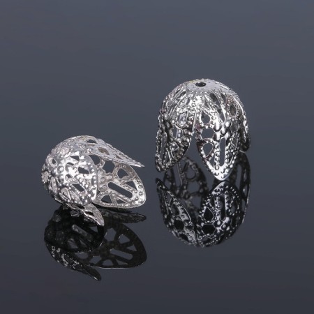 Bead hats (set 10pcs), SM-051-1, 14x10 mm, silver color