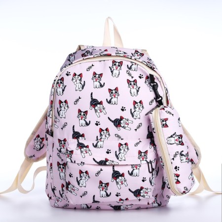 School backpack from textiles on lightning, 3 pockets, pencil case, pink color-3