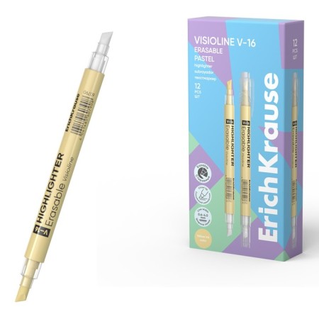 Bilateral marker textbook 4 mm, Erichkrause, "Visioline V-16 Erasable Pastel" Color yellow
