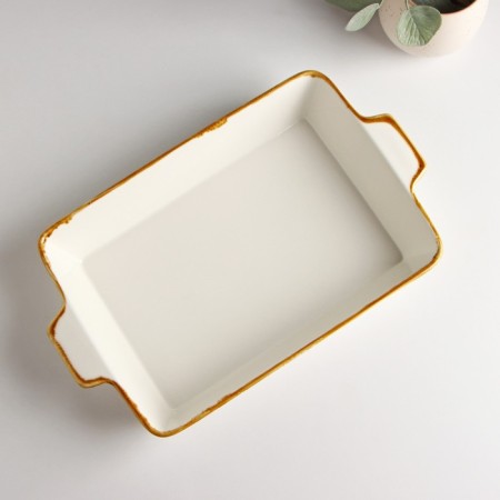Baking shape made of porcelain organic Gold, 2 l, 33 × 20.5 × 5.5 cm, white color-1