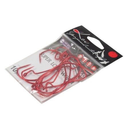 The hook KOI Super Lock Worm, size 50 int, Red color, offset 10 pcs.-4