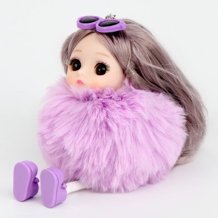 Soft toy "Puppet Model" on a key fob, 16 cm, purple color