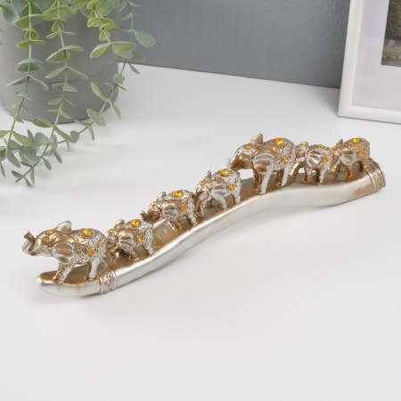 Souvenir Polystone Rhinestone "Caravan of Seven Elephants" 9x32.5x3.5 cm-2