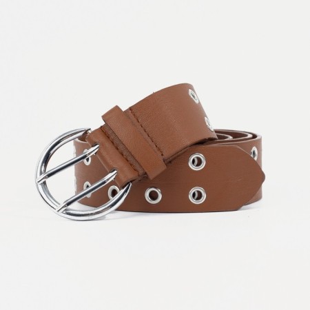 Women's belt, width 4 cm, metal buckle, brown color