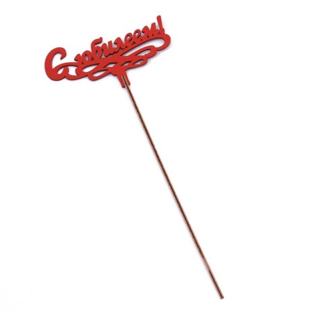 Topper wooden "with an anniversary!" red 13x6 cm-2