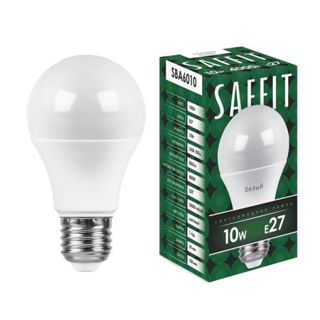 LED LED SAFFIT SBA6010, A60, E27, 10 W, 230 V, 4000 K, 800 lm, 220 °, 108 x 60 mm