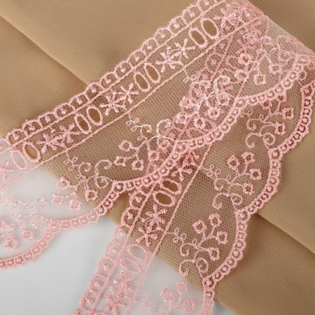 Lace on a grid, 45 mm × 11 ± 1 m, pale pink color-1