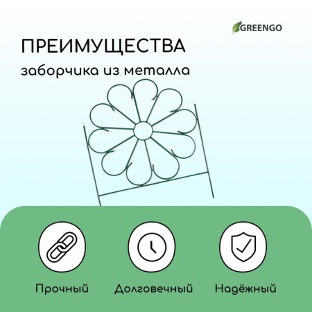 Decorative fence, 75 × 305 cm, 5 sections, metal, green, "chamomile"-3