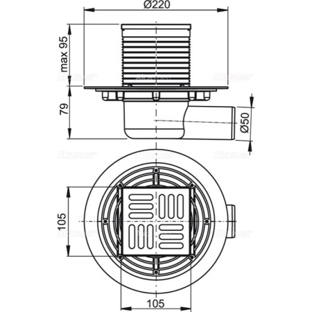 ALCAPLAST APV1321, 105 × 105/50 mm, side drain, combined waterproof-1