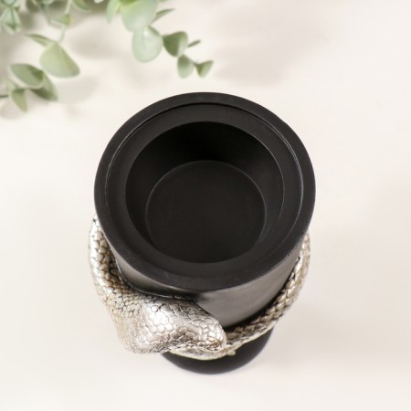 Polystone candlestick for 1 candle "Snake and Cup" silver 11.5x10x14.3 cm-4