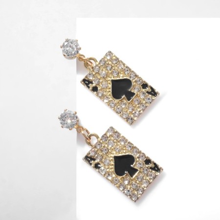 Emall earrings "cards" peaks, black and white color in gold