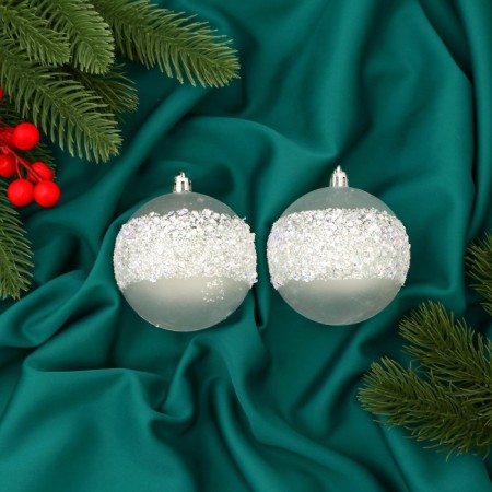 Set of balls plastic D-8 cm, 2 pcs "Winter Lights" White