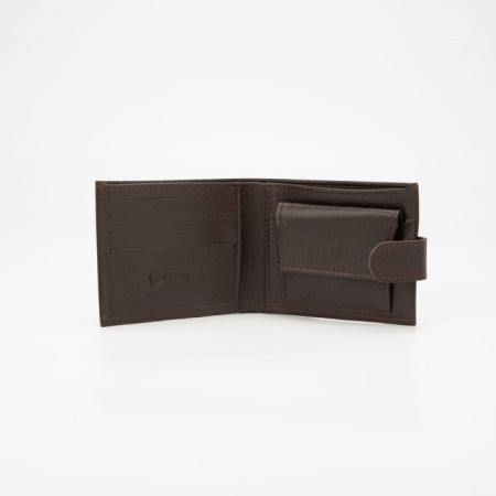 Male purse on the Textura button, for bills, for cards, for coins, brown color-3