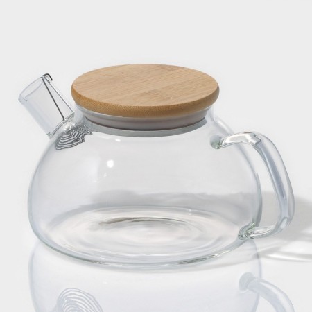 Glass teapot with a bamboo lid and a metal filter Bellatenero Eco, 600 ml, 18 × 12 × 10 cm