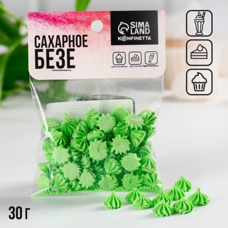 Meringue Green Sugar Konfinetta for decor of cupcakes, cake, cakes and drinks, 30 g.-2