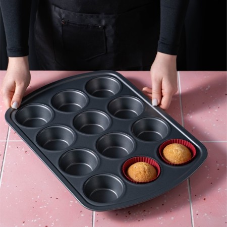 Baking uniform “Circle”, 40 × 28 × 4 cm, 12 cells, anti -stick coating, black color-3