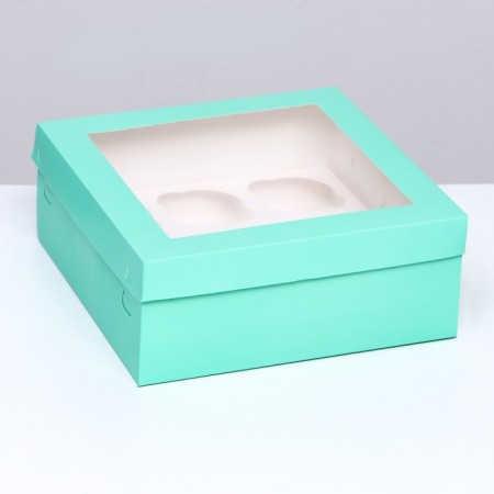 Packaging for 9 cupcakes with a window, green, 25 x 25 x 10 cm