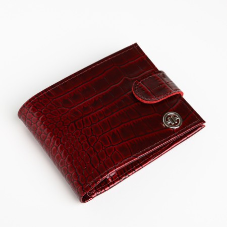 Men's purse on the button, Textura, a map for cards, coins, burgundy color-3