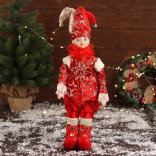 Новогодний шут "В блестящем костюме" двигается, 48х16 см, красный