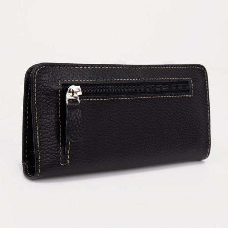 Male purse on buttons, for bills, for cards, black color-1