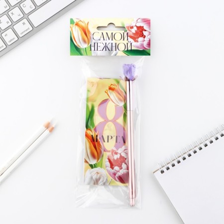 Set "March 8: the most tender": Notepad 16 sheets A7 and Plastic pen.-7