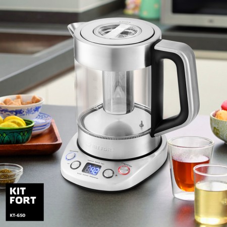 Electric kettle KitFort KT-650, glass, 1.5 l, 2200 watts, silver-5