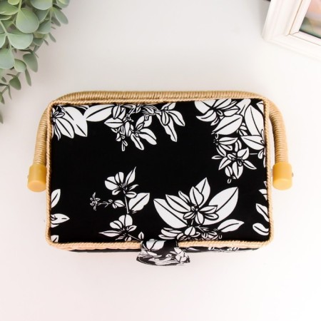 Casket for needlework "White flowers on black" 9.5x19.5x13 cm-4