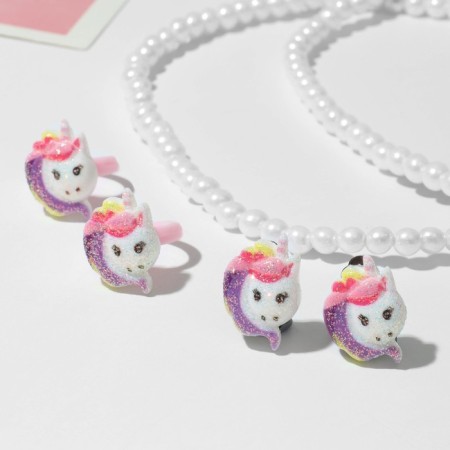 Set of children's 4 items: clips, beads, bracelet, ring "Unicorn", color