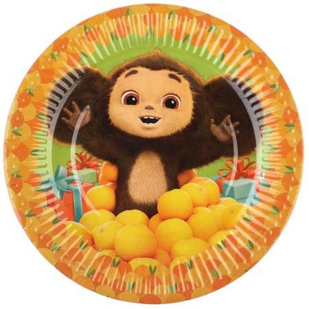 Paper plate "Happy Birthday!", 18 cm, Cheburashka-1